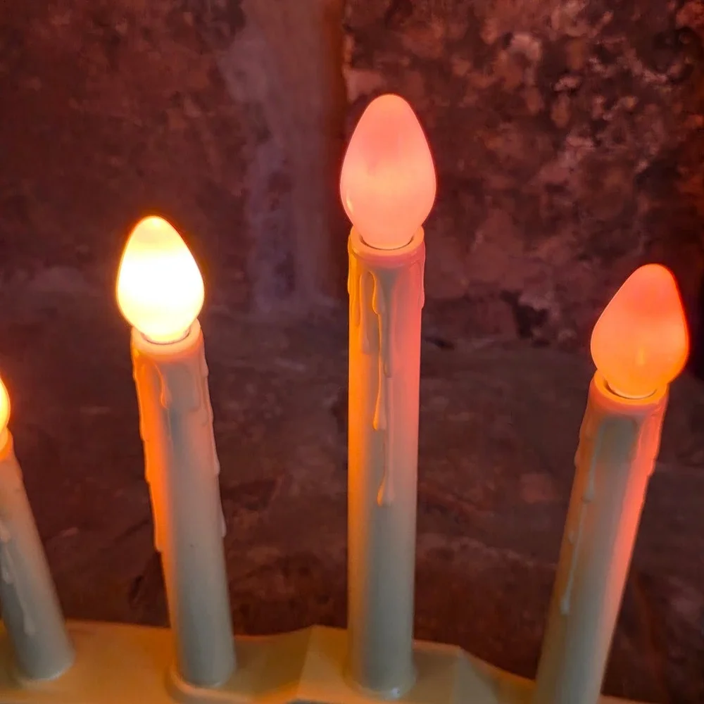 Vintage Beacon 5 Light Electric Window Candolier Orange Bulbs Christmas Decor